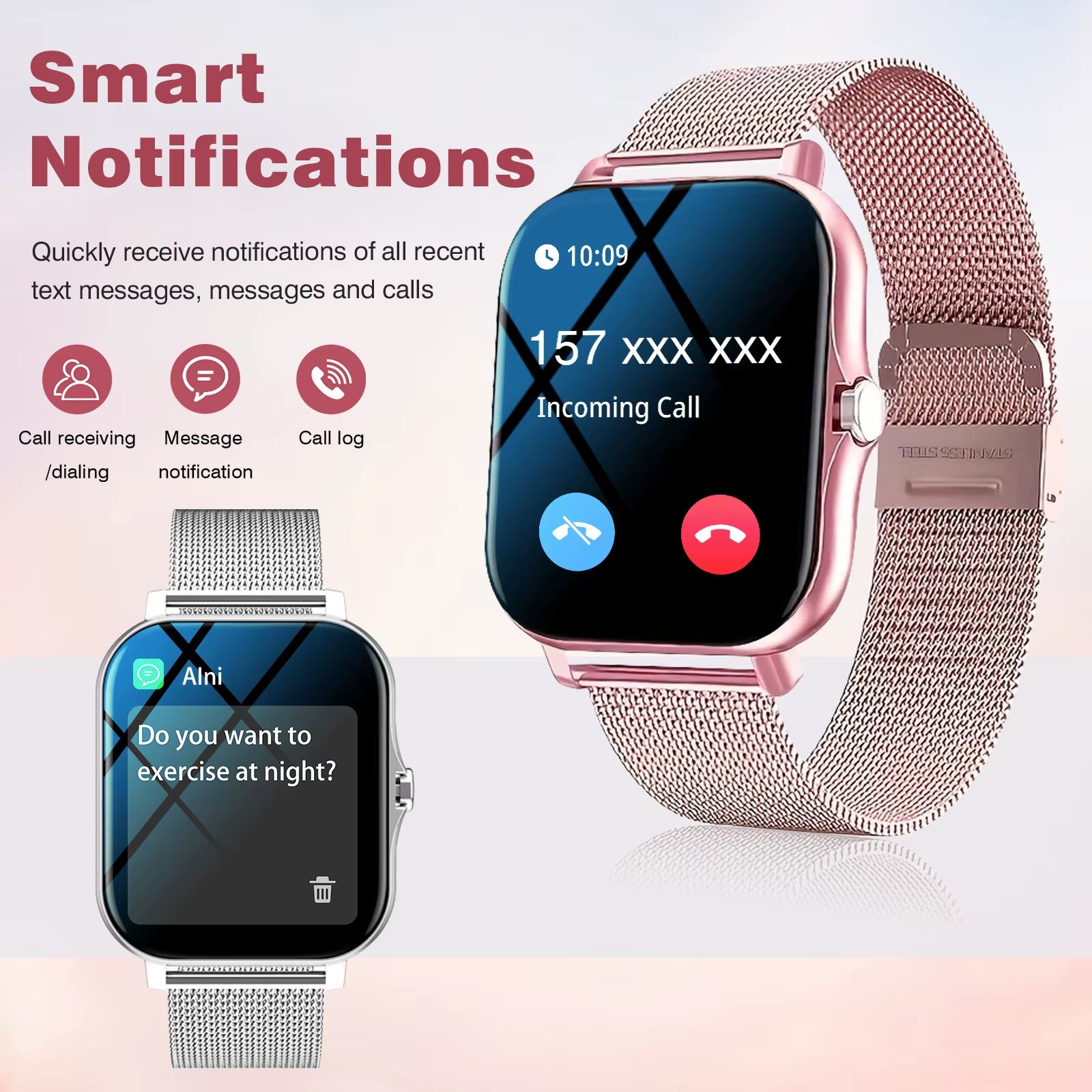 Smartwatch, Phone Answering/Calling, Multi-Sport Mode, Message Reminder View, Suitable for Men/Women