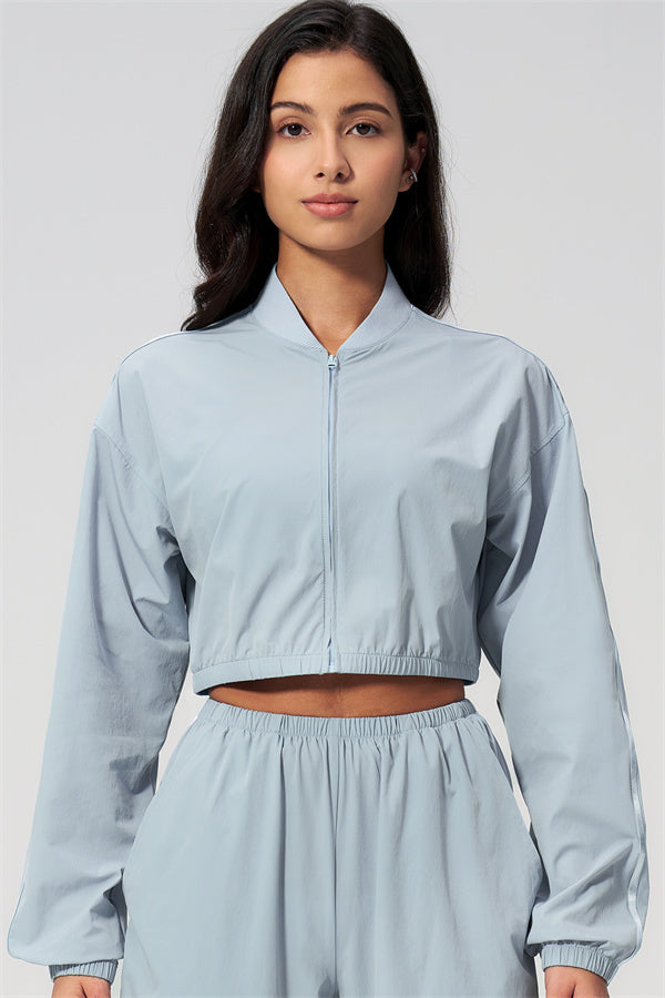 The Spunk UV protection Jacket Sweatpants 2-Piece Set featuring a light blue cropped jacket.