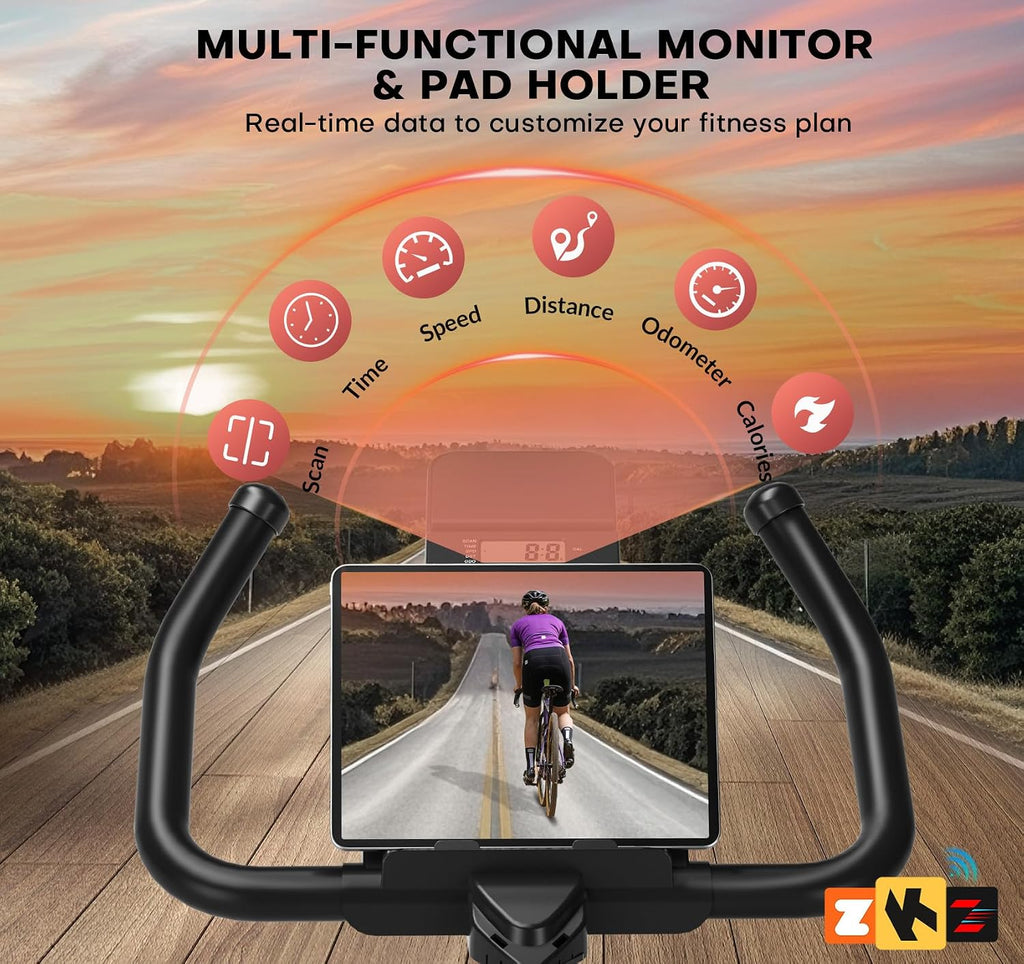Exercise Bike, Adjustable Magnetic Resistance Stationary Bikes for Home with App Compatible, Silent Indoor Cycling Bike with 350Lbs Weight Capacity Comfortable Seat, Digital Monitor & Phone Mount