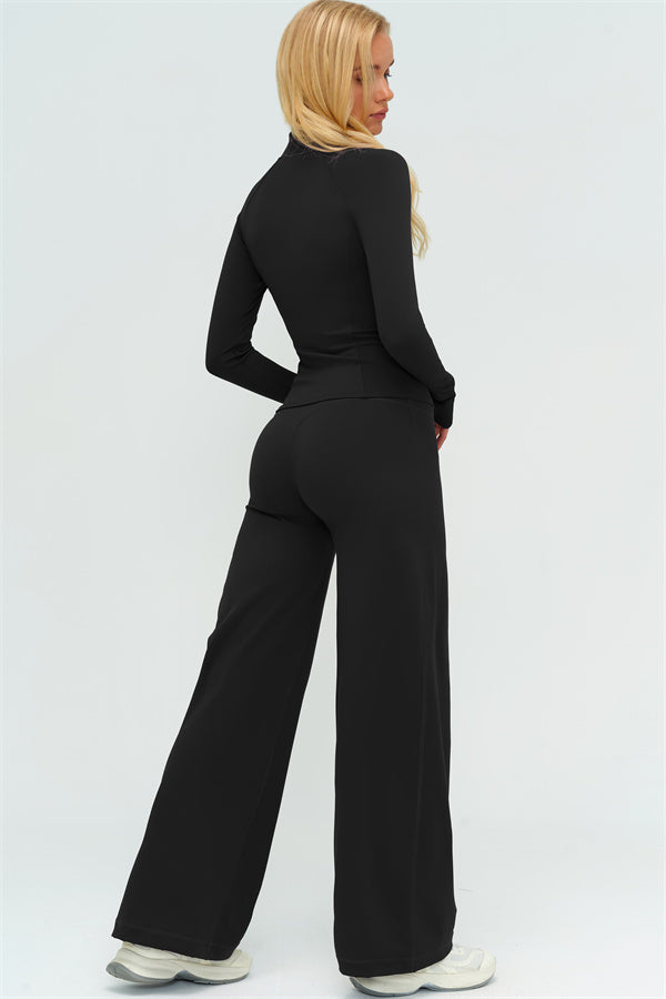 Twirl Zip Jacket Halter Tank Top & Straight‑Leg Pants Set | High-End 3‑Piece Activewear – Fitglutes