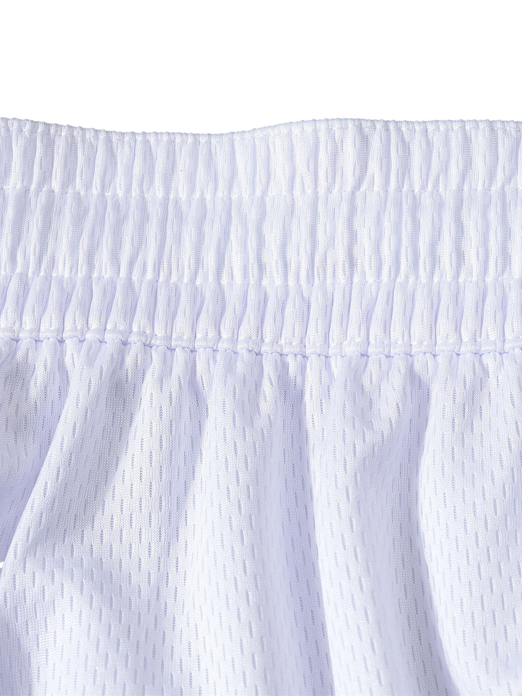 Close-up of the elastic waistband of Loki & Ivy Classic Stripe Trim Basketball Shorts in breathable fabric.