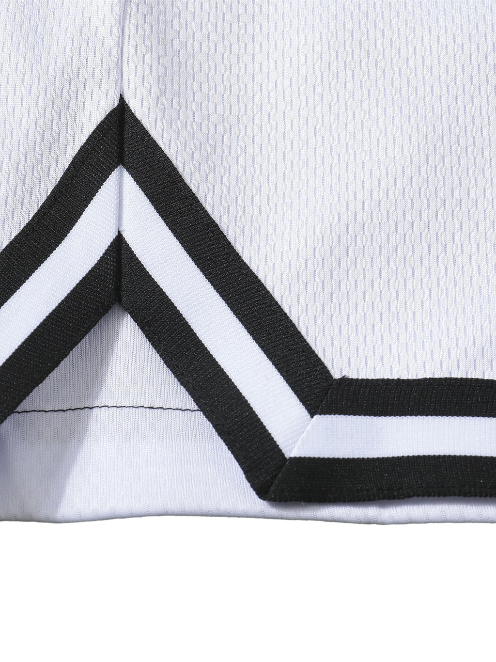 Close-up of Loki & Ivy Classic Stripe Trim Basketball Shorts showcasing the stripe trim detail.