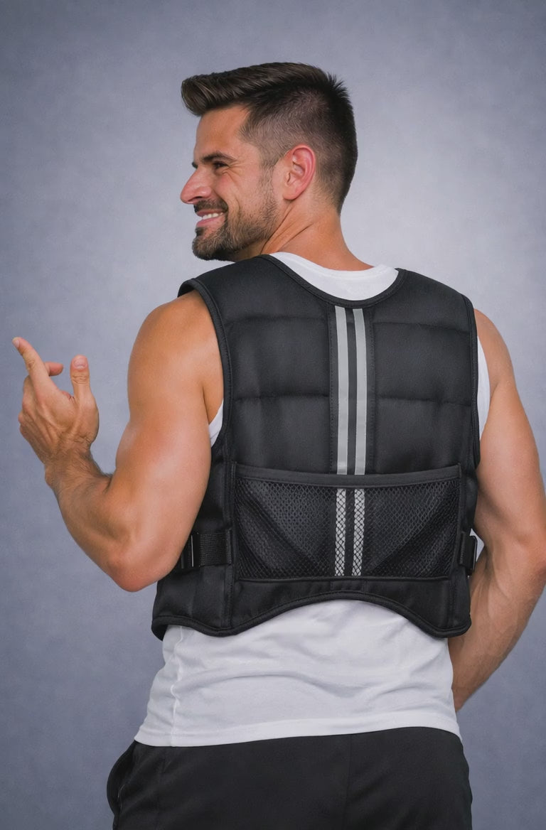Weighted Vest Adjustable for Men & Women – Adjustable Load Training Vest for Running & Strength, worn by a man from the back.